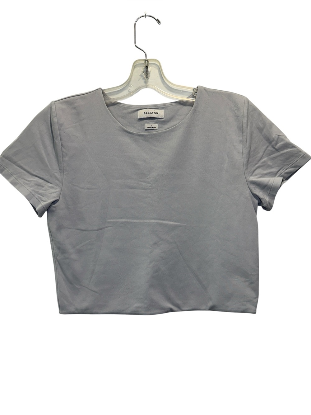 Babaton Women’s Light Gray Boxy Crewneck Crop Tee Stretchy Size Large
